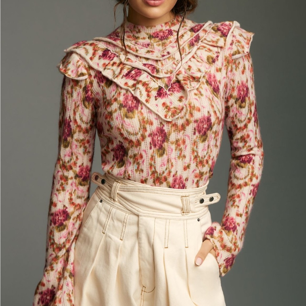 XS Victoria Cashmere Flower Ruffle Sweater